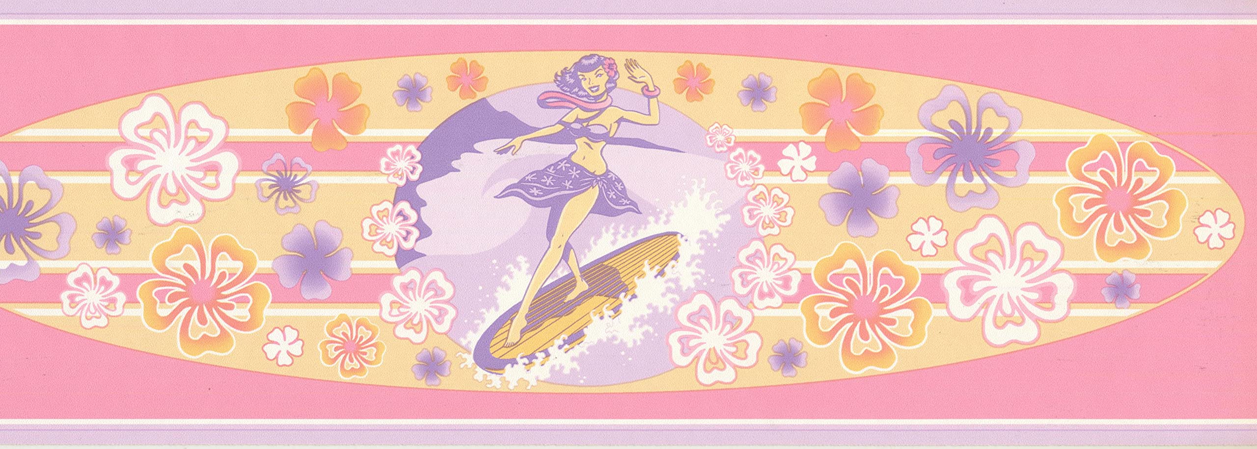 Concord WALLCOVERINGS ™ Surfboard Girl Floral Wallpaper Border, 7